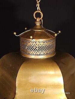 Vintage 1960s Mid Century Modern MCM Brass Pagoda 7 Light Lantern Chandelier