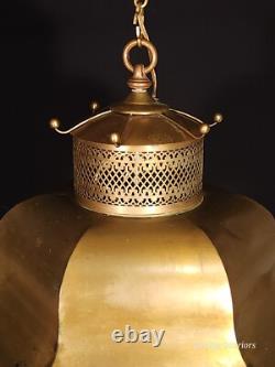 Vintage 1960s Mid Century Modern MCM Brass Pagoda 7 Light Lantern Chandelier