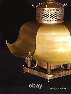 Vintage 1960s Mid Century Modern MCM Brass Pagoda 7 Light Lantern Chandelier