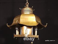 Vintage 1960s Mid Century Modern MCM Brass Pagoda 7 Light Lantern Chandelier