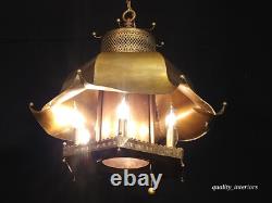 Vintage 1960s Mid Century Modern MCM Brass Pagoda 7 Light Lantern Chandelier