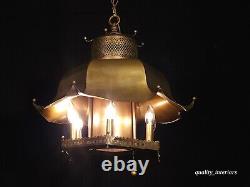 Vintage 1960s Mid Century Modern MCM Brass Pagoda 7 Light Lantern Chandelier