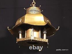 Vintage 1960s Mid Century Modern MCM Brass Pagoda 7 Light Lantern Chandelier