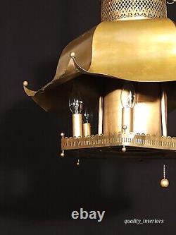 Vintage 1960s Mid Century Modern MCM Brass Pagoda 7 Light Lantern Chandelier