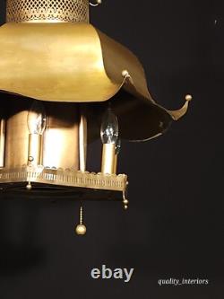 Vintage 1960s Mid Century Modern MCM Brass Pagoda 7 Light Lantern Chandelier