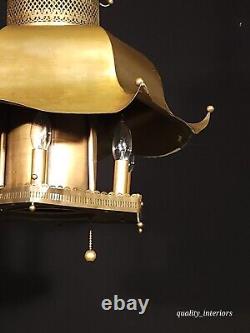 Vintage 1960s Mid Century Modern MCM Brass Pagoda 7 Light Lantern Chandelier