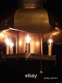 Vintage 1960s Mid Century Modern MCM Brass Pagoda 7 Light Lantern Chandelier