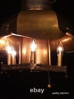 Vintage 1960s Mid Century Modern MCM Brass Pagoda 7 Light Lantern Chandelier