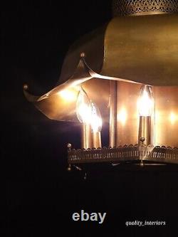 Vintage 1960s Mid Century Modern MCM Brass Pagoda 7 Light Lantern Chandelier