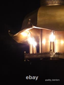 Vintage 1960s Mid Century Modern MCM Brass Pagoda 7 Light Lantern Chandelier