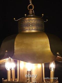 Vintage 1960s Mid Century Modern MCM Brass Pagoda 7 Light Lantern Chandelier