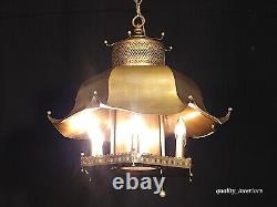 Vintage 1960s Mid Century Modern MCM Brass Pagoda 7 Light Lantern Chandelier