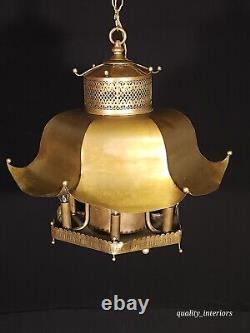 Vintage 1960s Mid Century Modern MCM Brass Pagoda 7 Light Lantern Chandelier