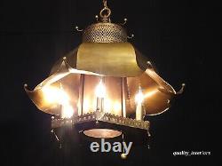 Vintage 1960s Mid Century Modern MCM Brass Pagoda 7 Light Lantern Chandelier