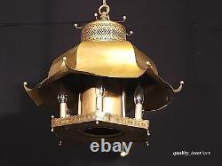 Vintage 1960s Mid Century Modern MCM Brass Pagoda 7 Light Lantern Chandelier