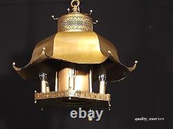 Vintage 1960s Mid Century Modern MCM Brass Pagoda 7 Light Lantern Chandelier