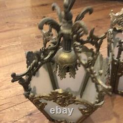Vintage 2 X Brass Ornate Pendant Lantern Antique Lights Rococo Baroque Style