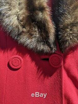 Vintage 40s Red Wool Lantern Poet Sleeve Insulated Fur Collar Coat L/XL