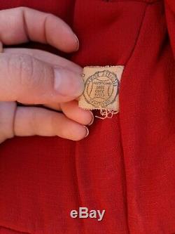 Vintage 40s Red Wool Lantern Poet Sleeve Insulated Fur Collar Coat L/XL