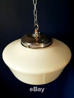 Vintage 40s art deco school house lantern light Opaline milk glass shade