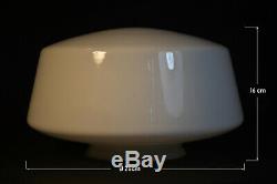 Vintage 40s art deco school house lantern light pendant Opaline milk glass shade