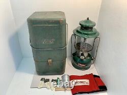 Vintage 4/63 Coleman Lantern 220E Metal Case, 4 New Mantles, Filter Funnel Works