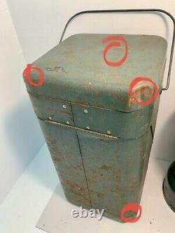 Vintage 4/63 Coleman Lantern 220E Metal Case, 4 New Mantles, Filter Funnel Works