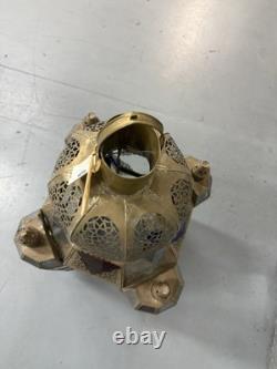 Vintage 58 XXLarge moroccan brass Floor lantern With Clear And Colored Glass