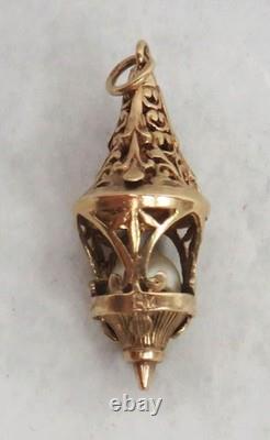 Vintage 9k Gold Antique Lantern Pearl Charm / Pendant