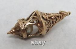 Vintage 9k Gold Antique Lantern Pearl Charm / Pendant
