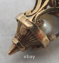 Vintage 9k Gold Antique Lantern Pearl Charm / Pendant