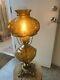 Vintage Amber Glass Cherub Table Lamp Victorian Antique Style GWTW Hurricane
