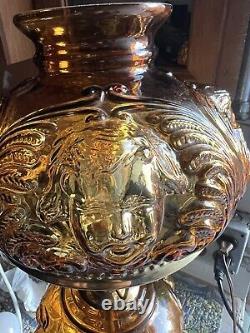 Vintage Amber Glass Cherub Table Lamp Victorian Antique Style GWTW Hurricane