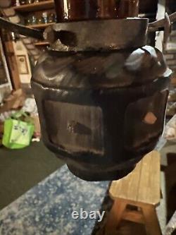 Vintage Amber Hurricane Hanging Lantern Wooden