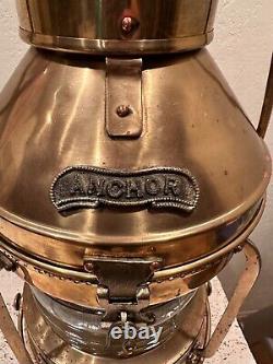 Vintage Anchor Shipping Lantern. 1950's Copper and Brass Oil Burning Lantern