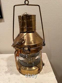 Vintage Anchor Shipping Lantern. 1950's Copper and Brass Oil Burning Lantern