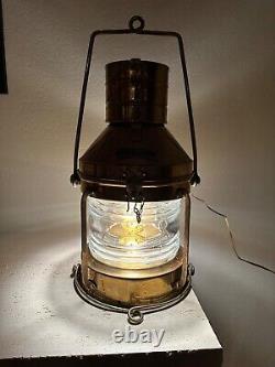 Vintage Anchor Shipping Lantern. 1950's Copper and Brass Oil Burning Lantern