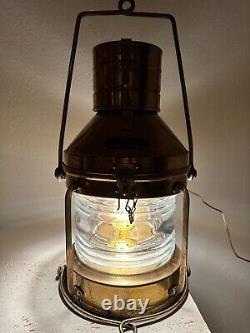 Vintage Anchor Shipping Lantern. 1950's Copper and Brass Oil Burning Lantern