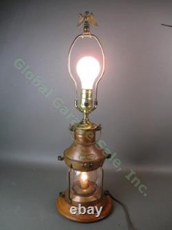 Vintage Anchor Tung Woo Electrified Copper 2 Bulb Lamp Nautical Ship Oil Lantern