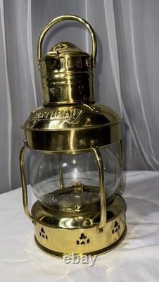 Vintage Antique 12 Masthead Nautical Polished Brass Kerosene Oil Lamp Lantern