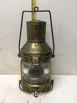 Vintage/Antique Anchor Nautical Brass&Glass Lantern 14 Tall