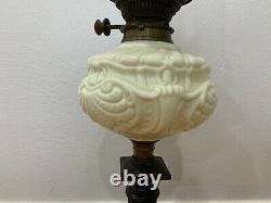 Vintage Antique Black Painted Cast Iron & Glass Large Oil Lamp Shell Decoration