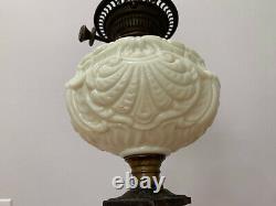 Vintage Antique Black Painted Cast Iron & Glass Large Oil Lamp Shell Decoration