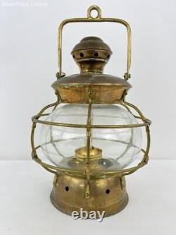 Vintage/Antique Brass & Glass Onion Globe Hanging Nautical Ships Lamp Lantern