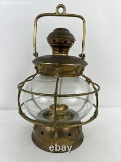 Vintage/Antique Brass & Glass Onion Globe Hanging Nautical Ships Lamp Lantern