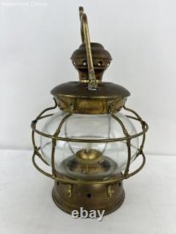 Vintage/Antique Brass & Glass Onion Globe Hanging Nautical Ships Lamp Lantern