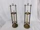Vintage Antique Brass Pair Of Candle/round Glass Lanterns With Wood Candles