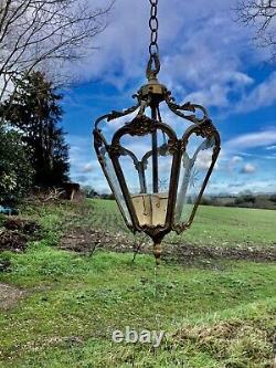 Vintage Antique Cast Brass Decorative Lantern Cut Glass Panels