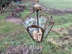 Vintage Antique Cast Brass Decorative Lantern Cut Glass Panels