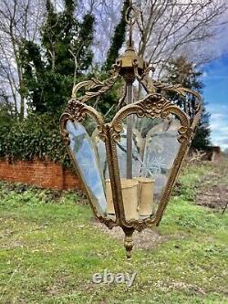 Vintage Antique Cast Brass Decorative Lantern Cut Glass Panels